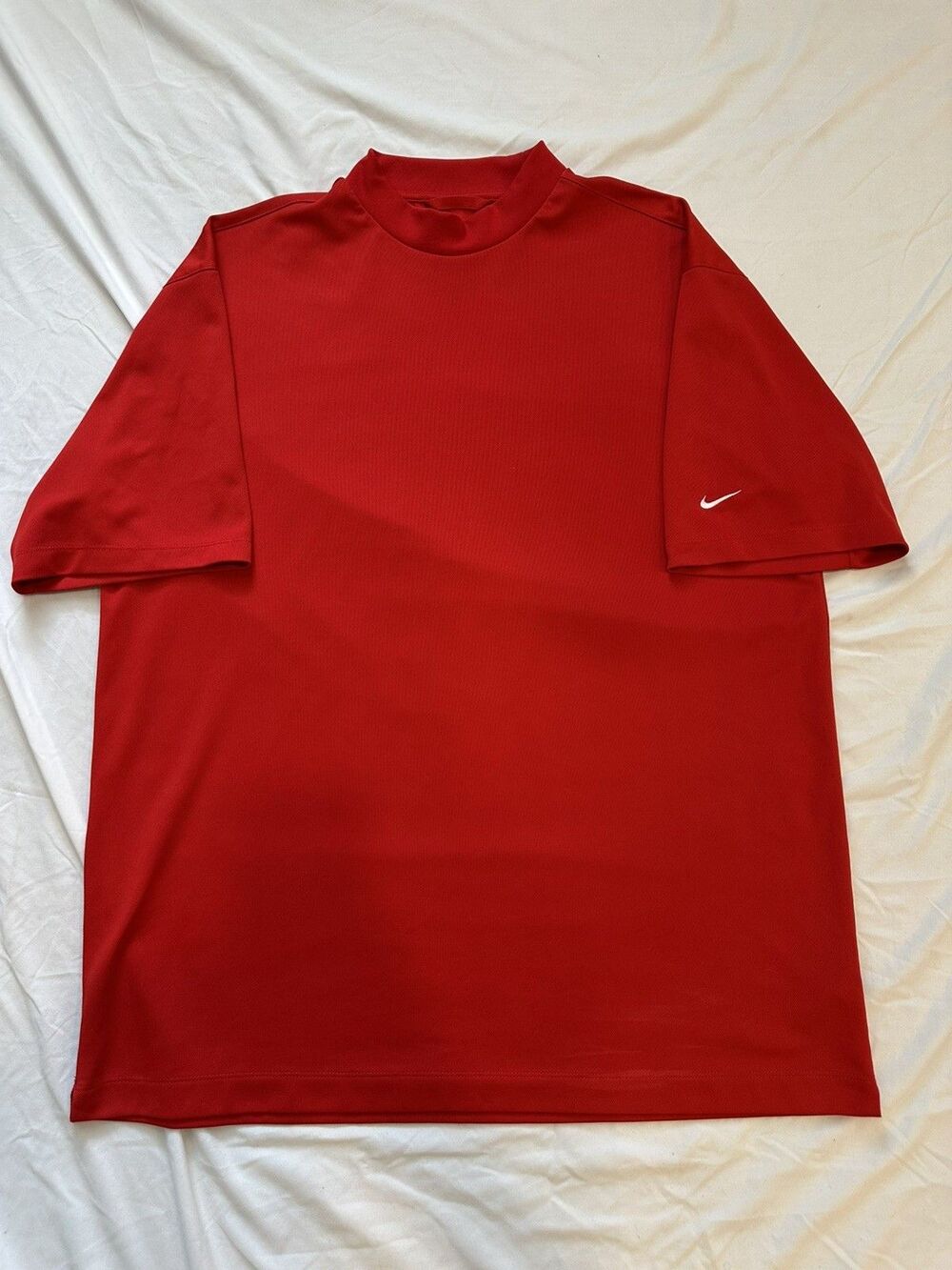 Nike Fit Dry Red Golf Mock Neck Shirt Mens XL Embroidered Swoosh Logo